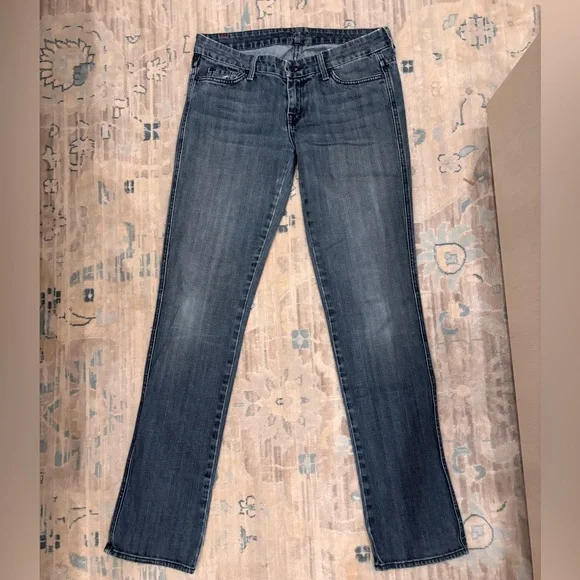 7 For All Mankind Vintage Carol Low Waist Straight Leg Blue Jeans Size 30 - Picture 4 of 9